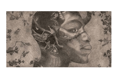 Graphite profile study with botanical and textured details